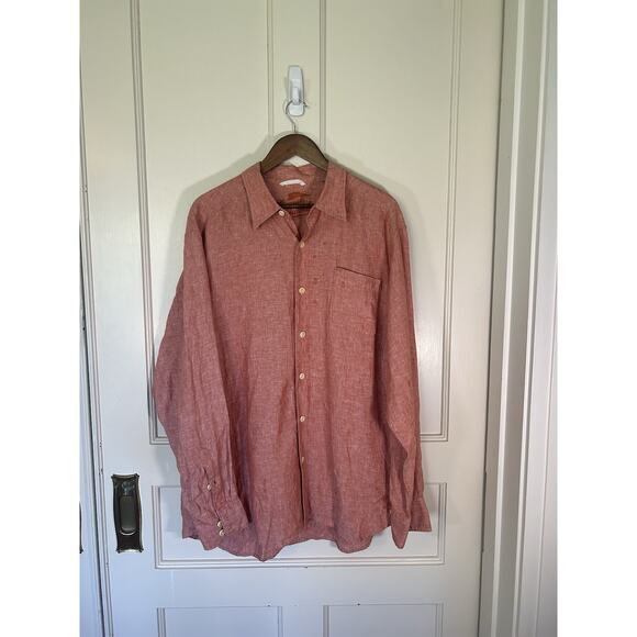 Tommy Bahama Linen Collared Button Front Shirt Mens Size XL Orange Beach Summer - Picture 1 of 8